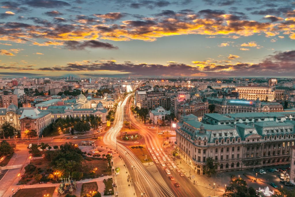 Center of Bucharest at sunset